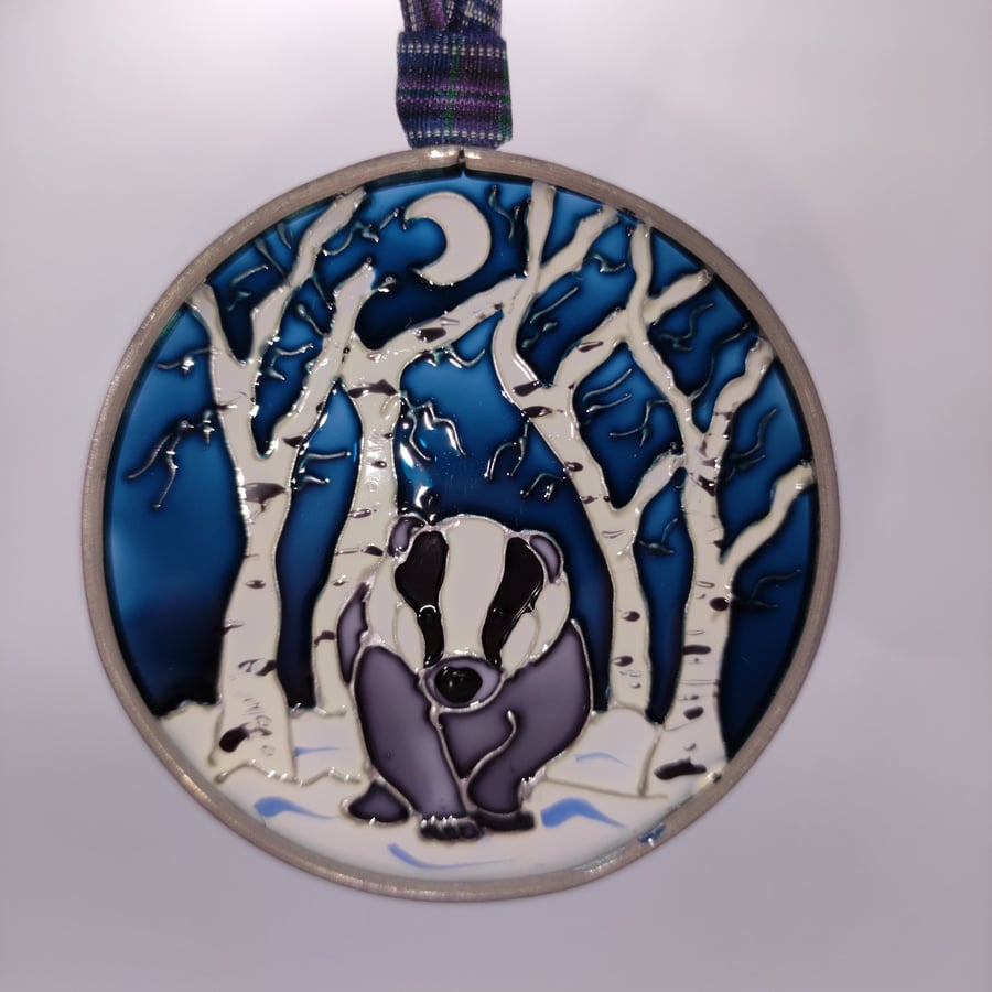 Handmade glass painted window hanging or Christmas tree bauble