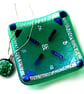 Emerald Dichroic Fused Glass Trinket Dish 9.5cm Handmade 