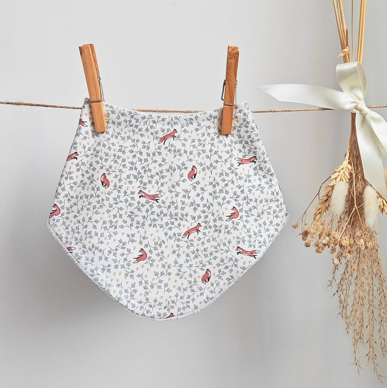 Foxes and Leaves Print Baby Bib Bandana Style