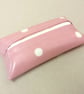 Tissue holder in dusky pink with white spots, tissues included, tissue pouch
