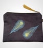 Navy Peacock Feathers Velvet Zip-Up Pouch - Image 4
