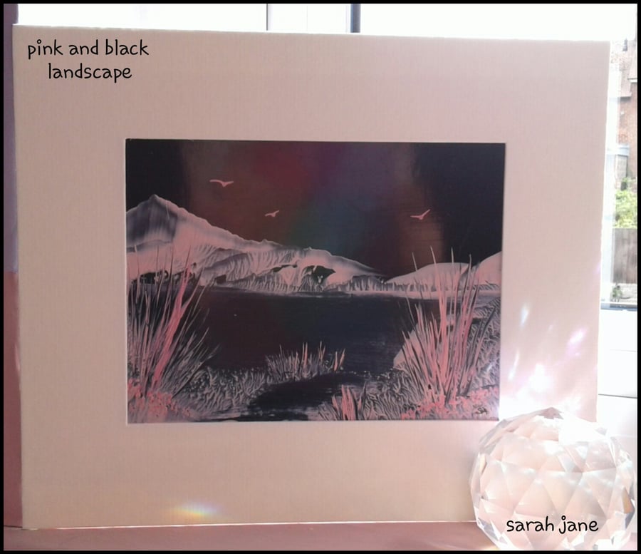 Pink and Black Landscape Original Encaustic Art Painting