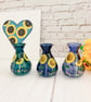 Small Blue Glass Vase Hand Painted With Sunflowers 