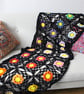 Crochet cotton throw blanket in black and multi-colours - one-of-a-kind - Image 1