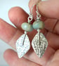 Silver Earrings with Rune Stone Fragments - Viking Relics with Seagreen Jasper - Image 2