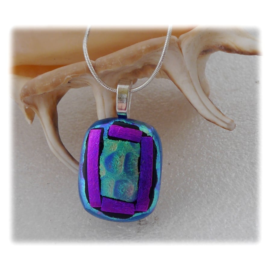 Peacock Dichroic Glass Pendant 140 Purple Bubbles with silver plated chain