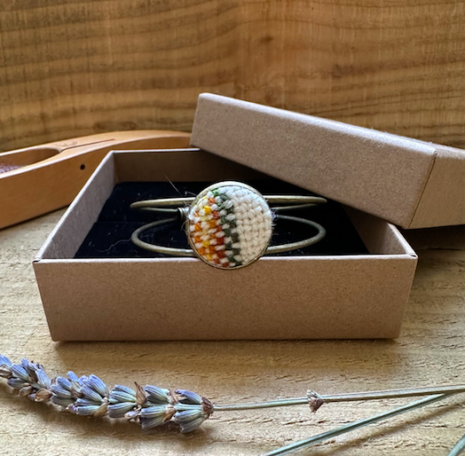 Bangle with Autumnal Hand Painted and Woven Stripe British Wool Cuff Bracelet 
