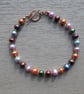  Mixed Autumn Colours, Pearl Bracelet with a Rose Gold Filled Toggle Clasp - Image 2