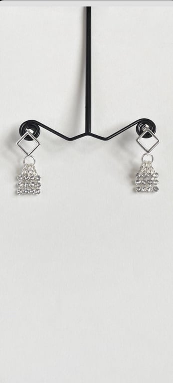 Crystal Mesh Earrings with Diamond Shaped Earring Posts