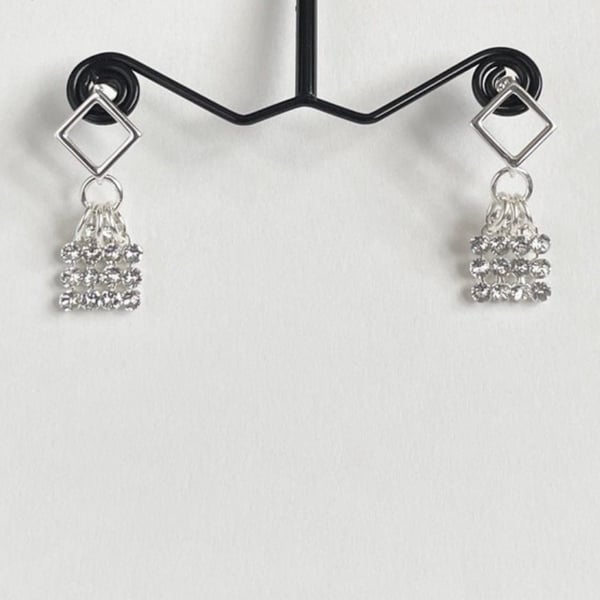 Crystal Mesh Earrings with Diamond Shaped Earring Posts