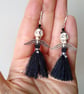 Gothic Black Tassel Skull Angel Statement Earrings - Image 4