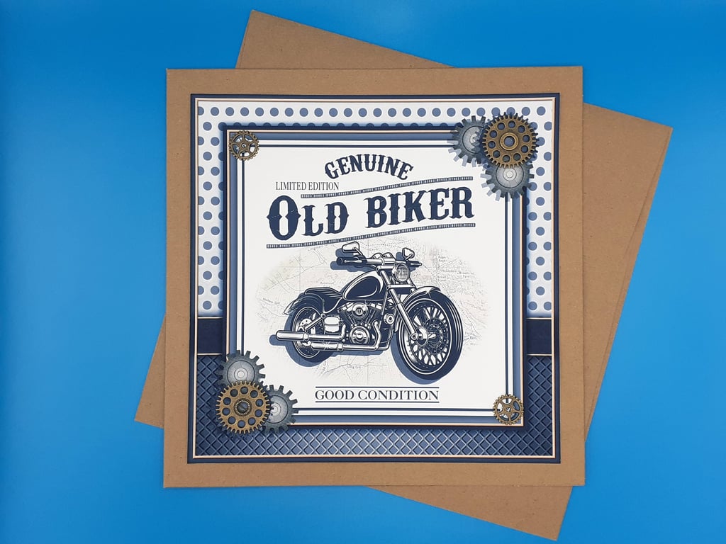 Motorbike Birthday Card, 8x8inches, 20x20cms, Husband, Brother, Grandfather