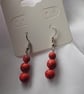 Red Jasper Gemstone Bead Dangle Earrings, Hypoallergenic Silver Drops