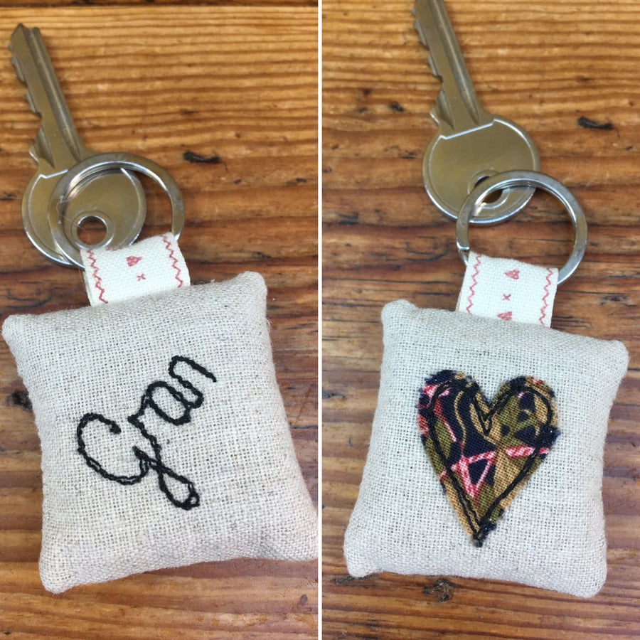 Gran keyring, Personalised Gran key ring, Embroidered heart key ring