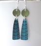 Teal and turquoise and lime leaf earrings 