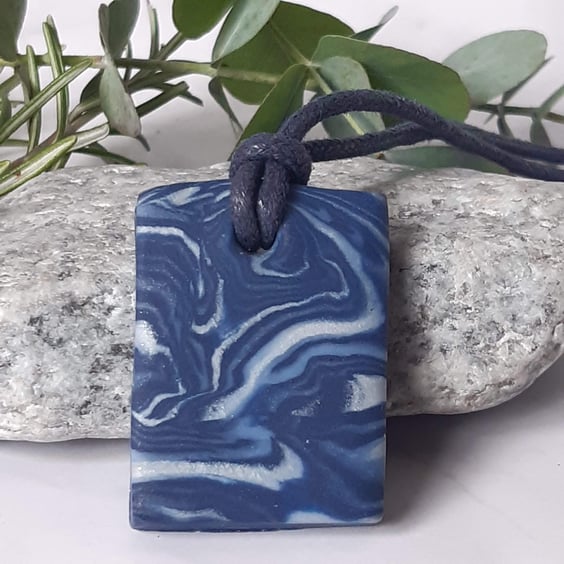 Navy and silver polymer clay pendant