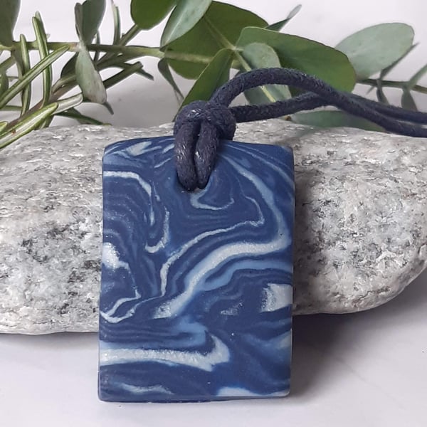 Navy and silver polymer clay pendant