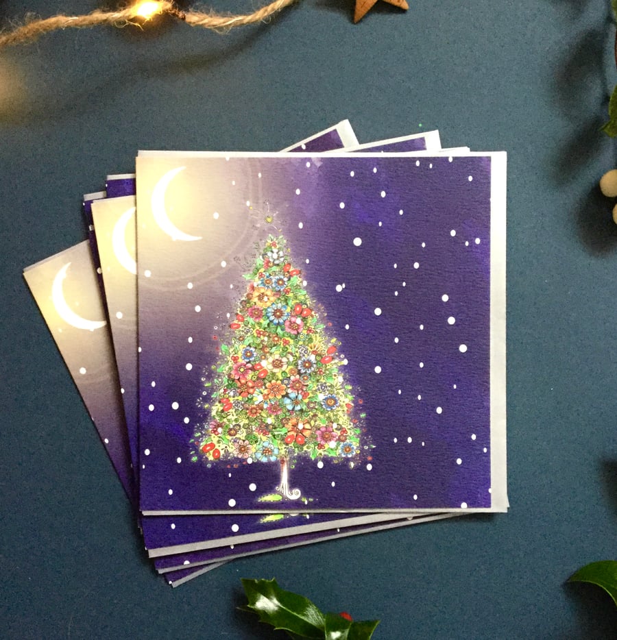 Lit up Winter Tree x 6 card pack 