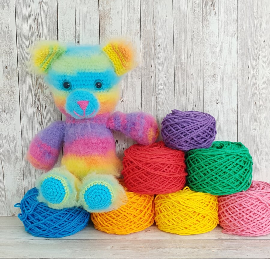 Fluffy rainbow teddy bear