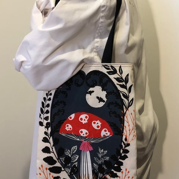 Gothic Toadstool Bats and Pumpkin Tote Book Craft Bag 