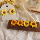 Micro Crochet Sunflower Earrings - Tiny Floral Jewelry - Unique Anniversary Gift