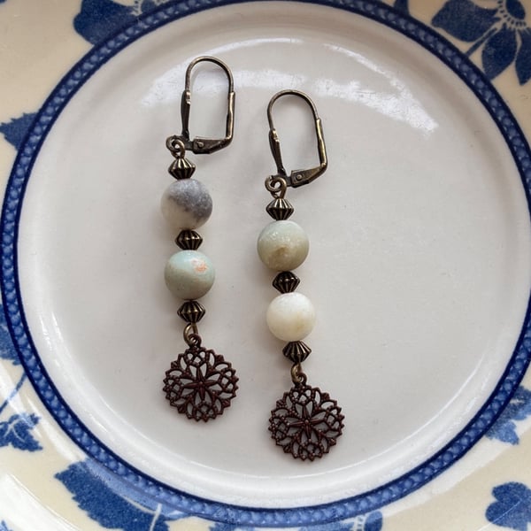 Beautiful stone earrings with natural inclusions