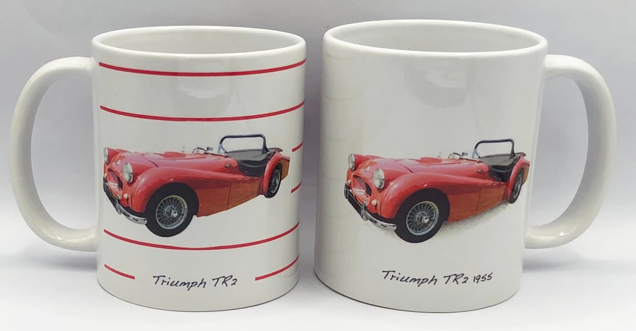 Triumph TR2 1955 - 11oz Ceramic Mug - Plain or Stripy Design