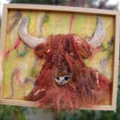  Highland Cow - Needle felt wool picture, textile art