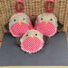 Rustic Christmas Robin hanging decoration - hessian and red polka dot fabric