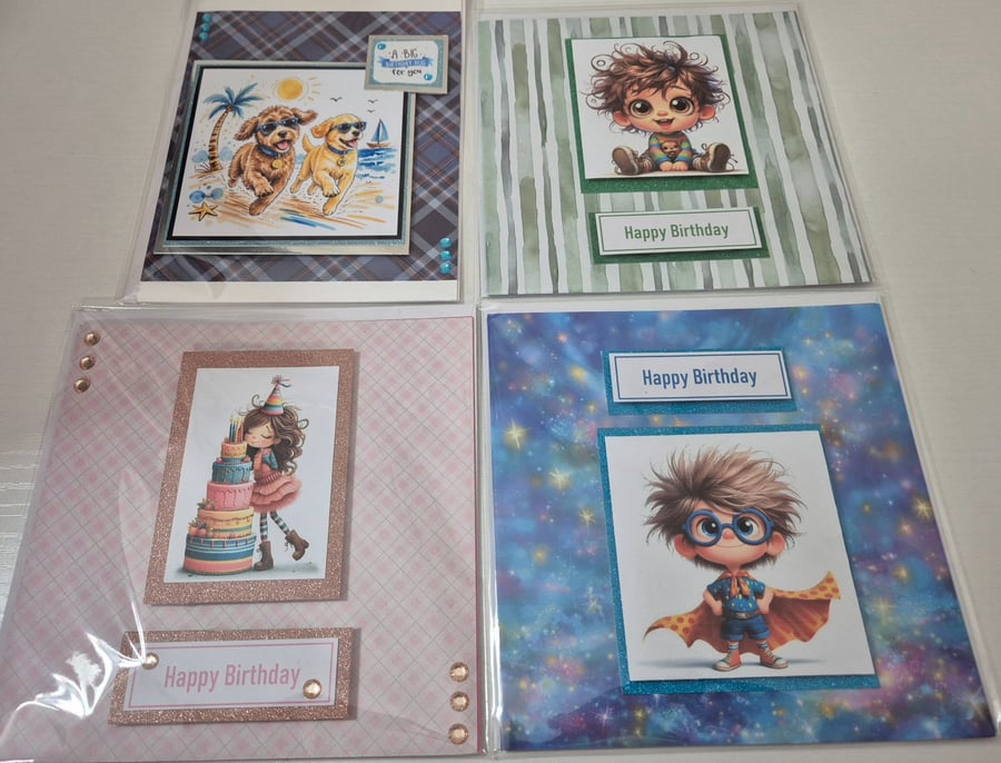 Set of 4 Handmade Greeting cards Bundle - mixed greetings