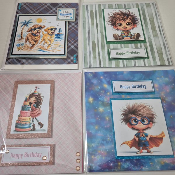 Set of 4 Handmade Greeting cards Bundle - mixed greetings