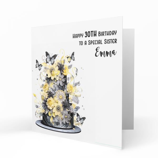 Personalised Birthday Card, Female, Cake, Butterflies, Mum, Gran C186