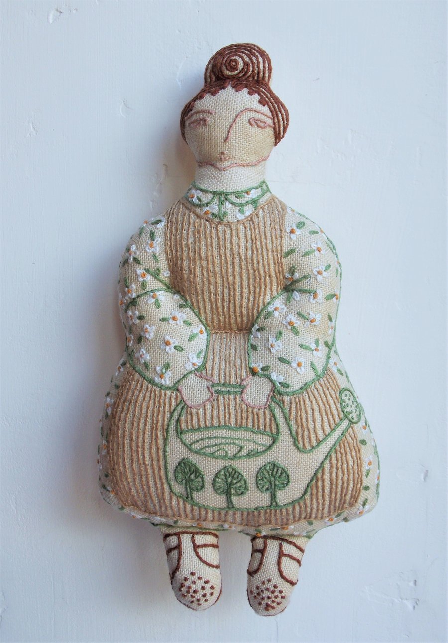 Kate - Hand Embroidered Textile Art Doll, Eco-friendly, 20cms, Free Delivery