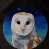 Pretty barn owl round oil painting 