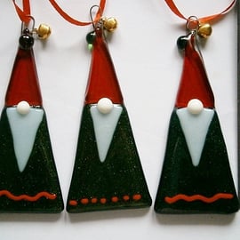 Fused glass sparkly green Scandinavian festive gnome or Tomte