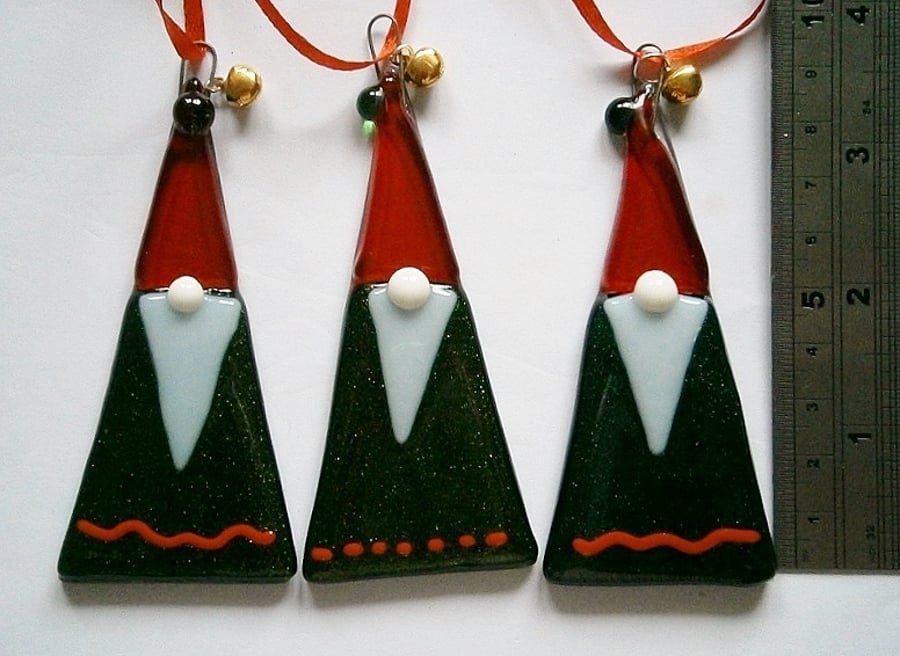 Fused glass sparkly green Scandinavian festive gnome or Tomte