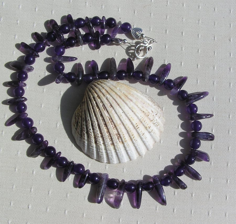 Purple Amethyst Gemstone Beaded Statement Chakra Necklace "Lavender Whispers"