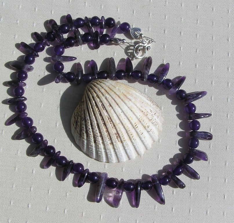 Purple Amethyst Gemstone Beaded Statement Chakra Necklace "Lavender Whispers"