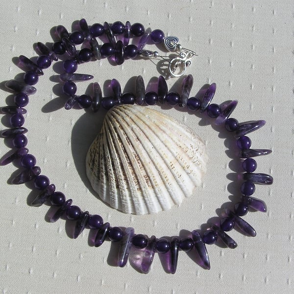 Purple Amethyst Gemstone Beaded Statement Chakra Necklace "Lavender Whispers"