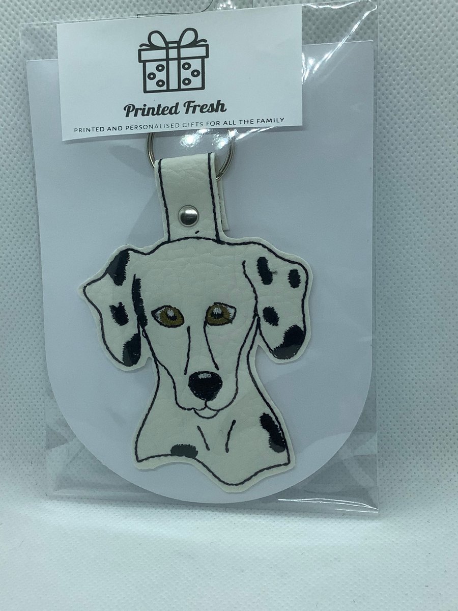 Embroidered Faux Leather Dalmation key ring