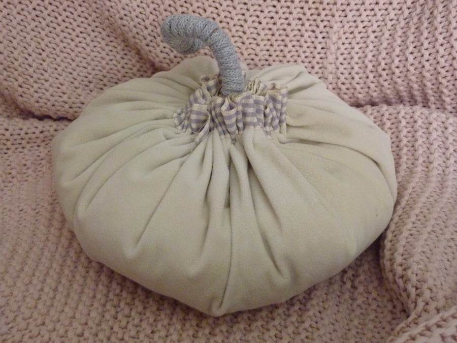 Plush Velvet Pumpkin Handmade OOAK Cream & Grey 