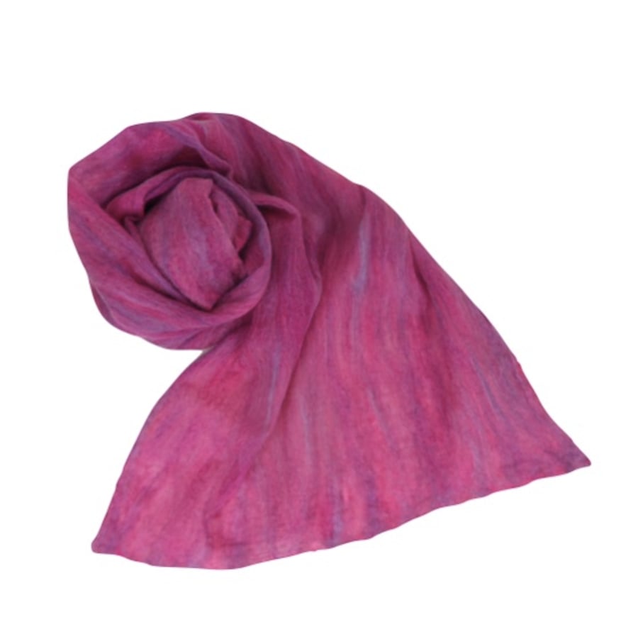 Pink and lilac nuno felted scarf, wool on silk, gift boxed
