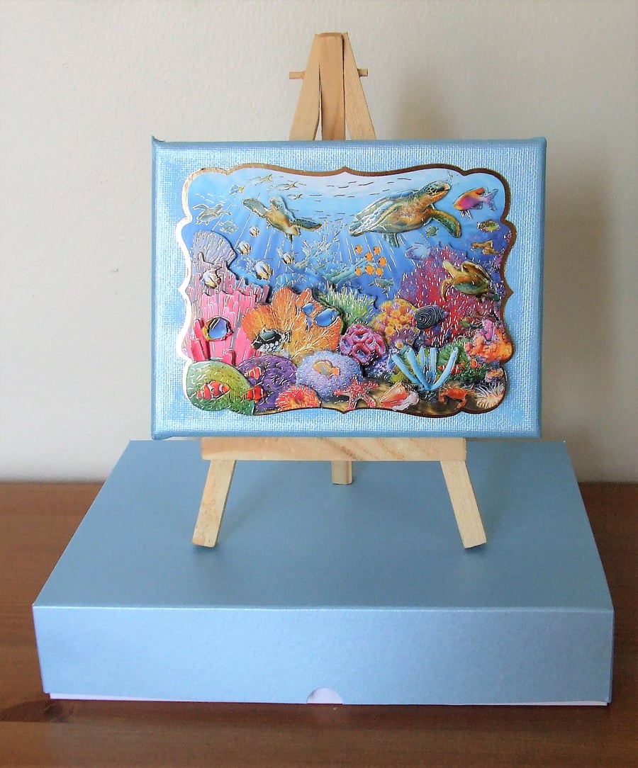 Mixed Media Canvas, easel and gift box, Under The Sea 