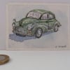ACEO original watercolour painting classic Morris Minor 1000 saloon car