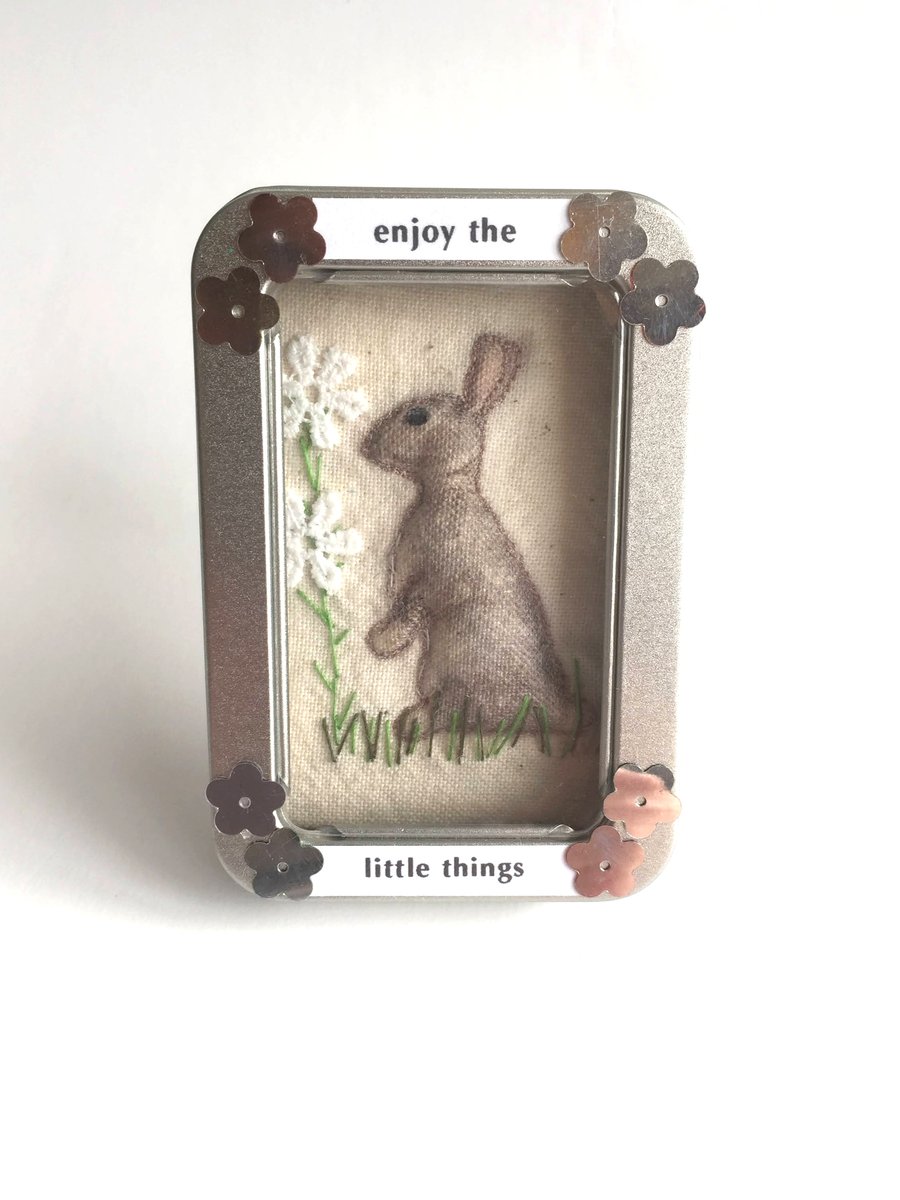 little rabbit in a tin, ornamet, magnet, textile art, gift