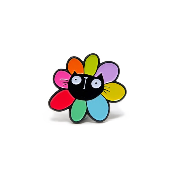 Black cat Flower enamel Pin Badge 