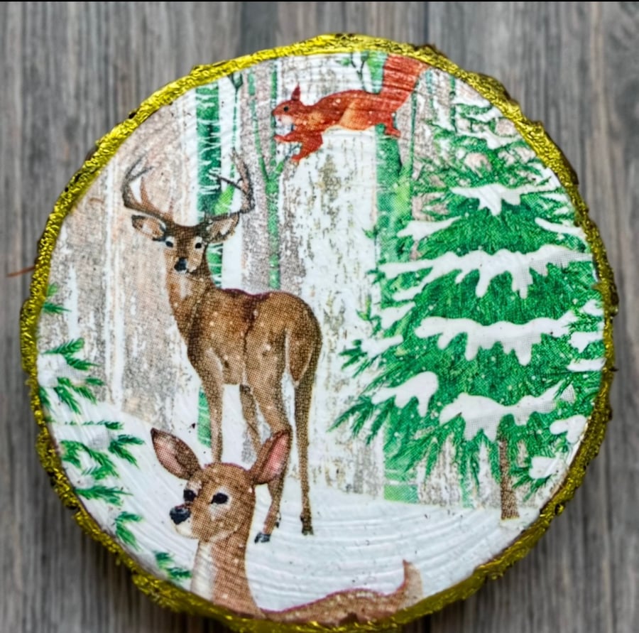 Christmas Wooden Disc Drinks Coaster