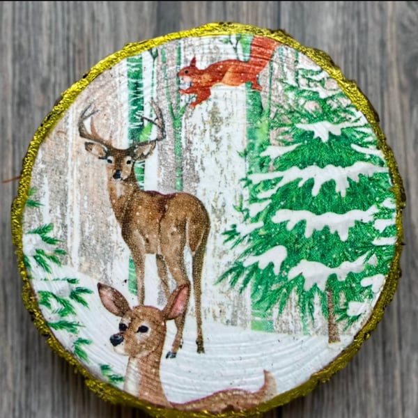 Christmas Wooden Disc Drinks Coaster