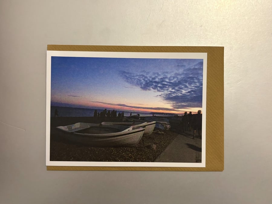 Seaford Beach Sunset A5 Greeting Card 
