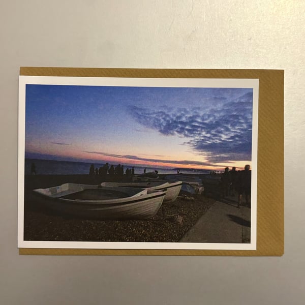 Seaford Beach Sunset A5 Greeting Card 